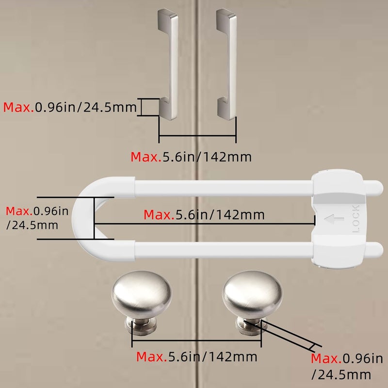 TERDEWE (10 pack white) 4 button Cabinet Locks, U-Shaped Proofing Drawers Safety Child Locks Adjustable, for Wardrobe,Kitchen,Bathroom,Drawer,Fridge,Cupboard Doors Knobs & Handles - Image 4